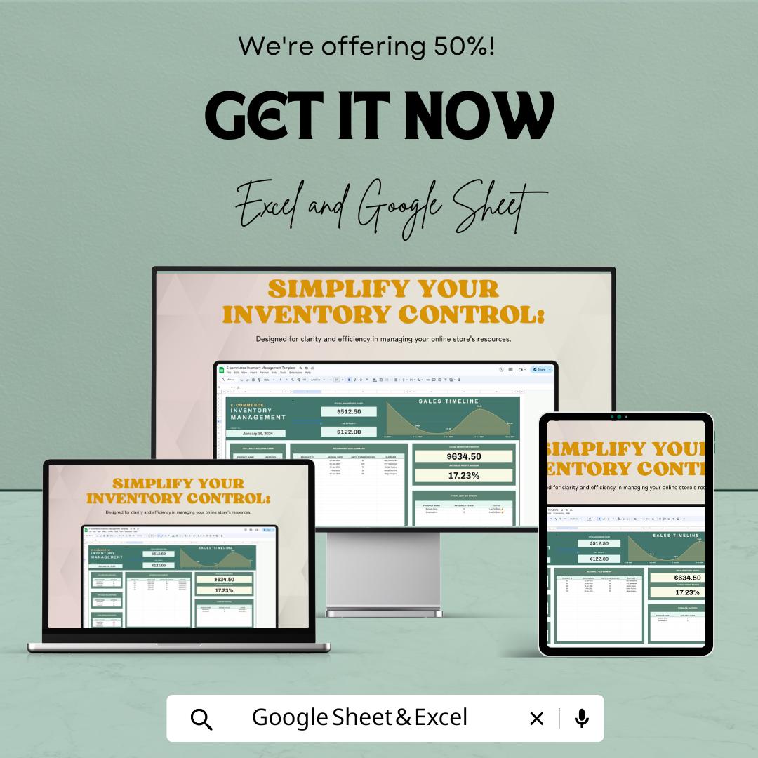 E-commerce Inventory Management Sheet | Excel and Google Sheets Template | Stock Control, Sales Tracking & Reports
