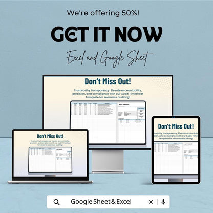 Audit Timesheet Template | Auditor Time Tracking Sheet | Compliance & Activity Log | Excel and Google Sheets | Audit Work Tracker
