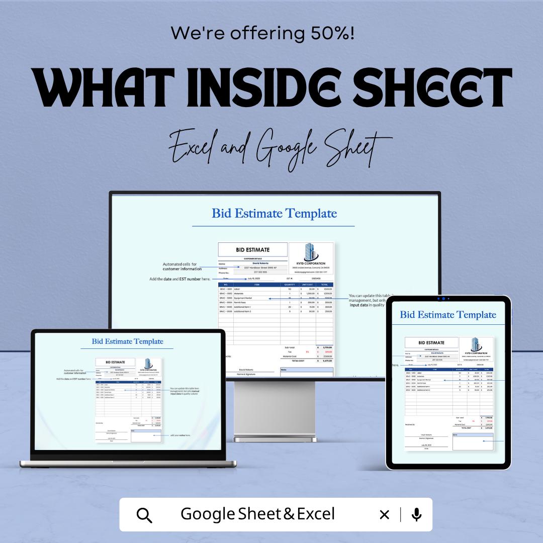 Government Construction Bid Template | Construction Bid Spreadsheet | Contractor Bid Proposal Template | Excel & Google Sheets |