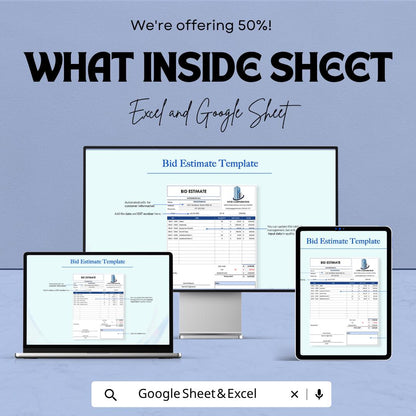Government Construction Bid Template | Construction Bid Spreadsheet | Contractor Bid Proposal Template | Excel & Google Sheets |