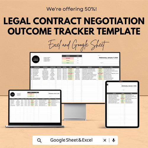 Legal Contract Negotiation Outcome Tracker Template | Excel & Google Sheets | Contract Management Spreadsheet | Lawyer Negotiation Tracker