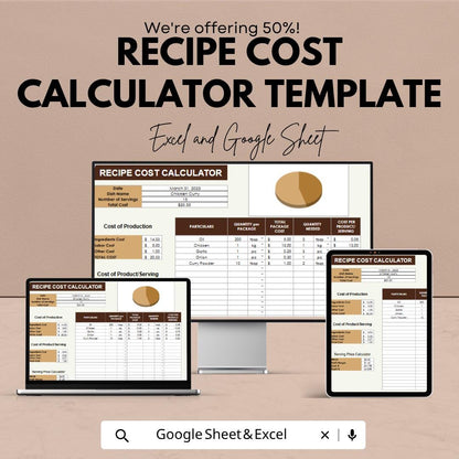 Recipe Cost Calculator Template | Food Cost Spreadsheet | Menu Pricing Calculator | Ingredient Cost Tracker | Catering Budget Tool