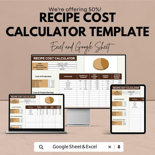 Recipe Cost Calculator Template | Food Cost Spreadsheet | Menu Pricing Calculator | Ingredient Cost Tracker | Catering Budget Tool