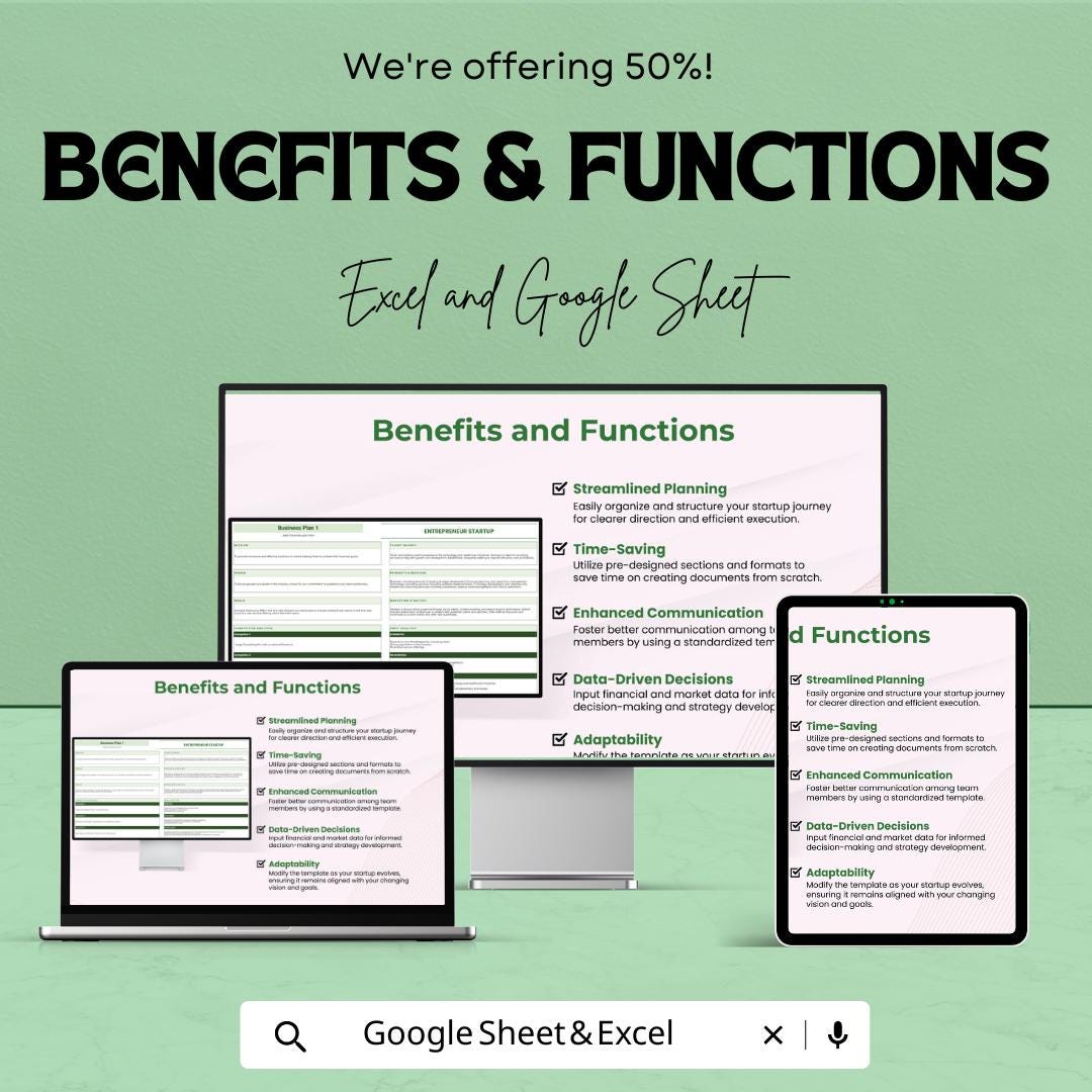 Entrepreneur Startup Template | Business Plan Template Excel & Google Sheets | Startup Planner | Small Business Planning Tool