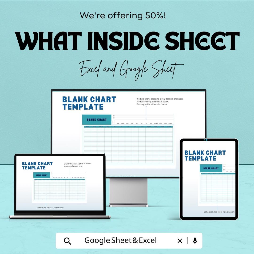 Blank Chart Template | Editable Excel & Google Sheet Chart | Customizable Data Tracking Spreadsheet | Printable Planner Sheet