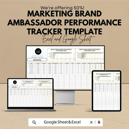 Marketing Brand Ambassador Performance Tracker Template | Excel & Google Sheets Influencer Tracking Sheet | Campaign Performance Dashboard