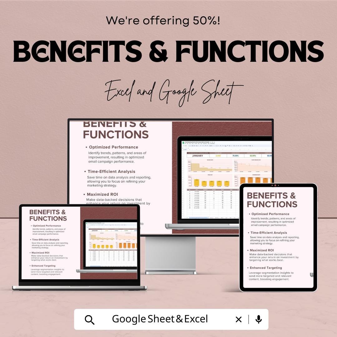 Email Marketing Monthly Performance Metrics Template | Email KPI Dashboard | Email Analytics Tracker | Google Sheets and Excel Template