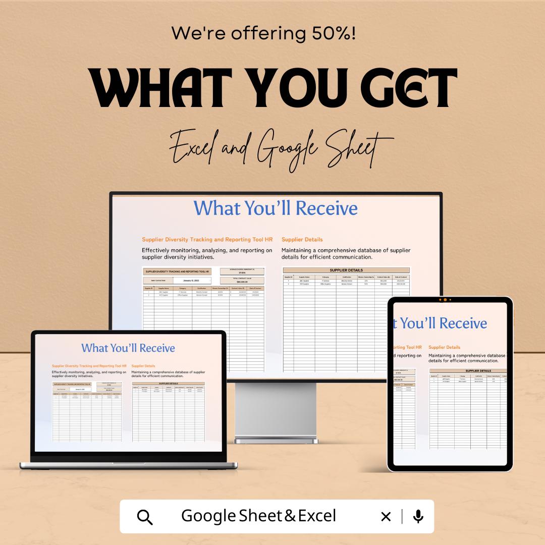 Supplier Diversity Tracking and Reporting Tool HR Template | Supplier Diversity Spreadsheet | DEI Reporting Tracker | Excel & Google Sheets