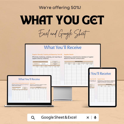 Supplier Diversity Tracking and Reporting Tool HR Template | Supplier Diversity Spreadsheet | DEI Reporting Tracker | Excel & Google Sheets