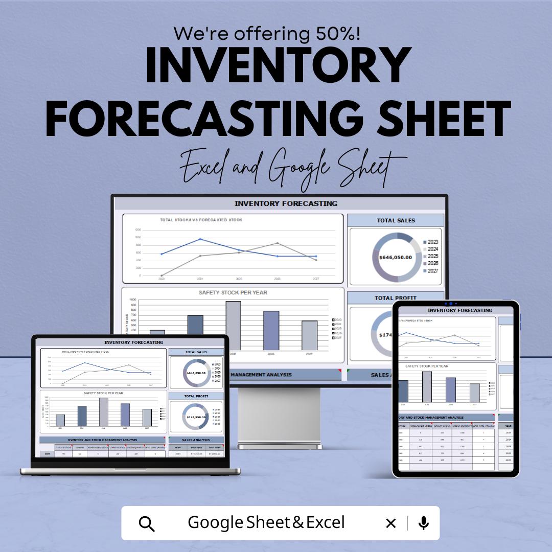 Inventory Forecasting Sheet - Excel & Google Sheet Template for Stock Management, Sales Prediction, Inventory Control