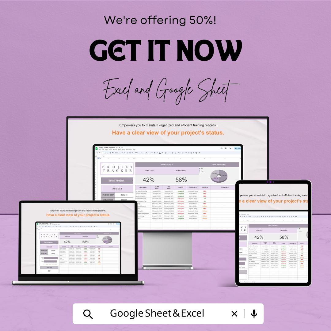Project Tracker Template | Excel & Google Sheets | Project Management Spreadsheet | Task, Budget and Progress Tracker
