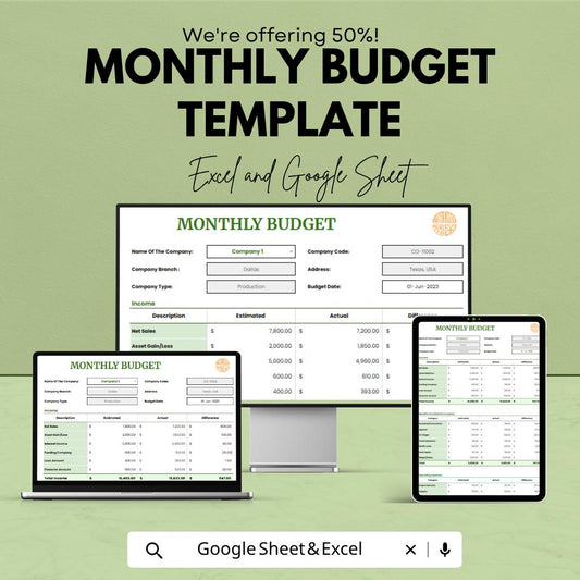 Monthly Budget Template | Business Budget Spreadsheet | Finance Tracker | Company Budget Planner | Income Expense Tracker