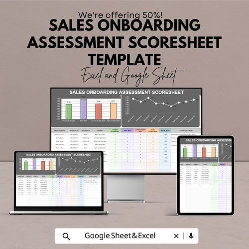 Sales Onboarding Assessment Scoresheet Template | Employee Evaluation Sheet | Sales Training Tracker | Performance Assessment Template Excel