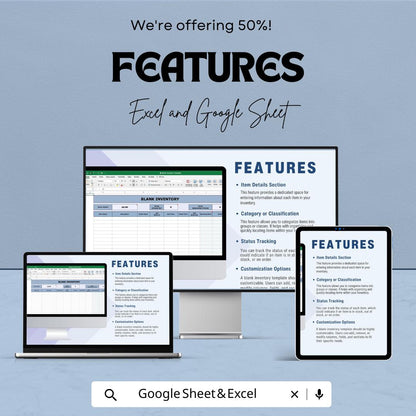 Blank Inventory Sheet Template | Excel & Google Sheets | Inventory Management, Stock Tracker, Customizable Template | Instant Download