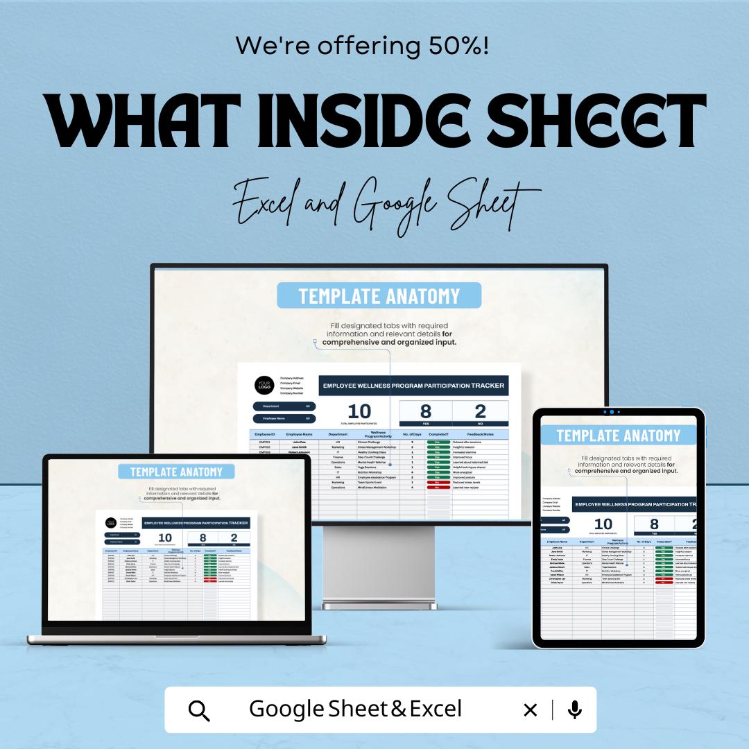 Employee Wellness Program Participation Tracker Template | Excel & Google Sheets | Wellness Program Tracker | HR Engagement Spreadsheet