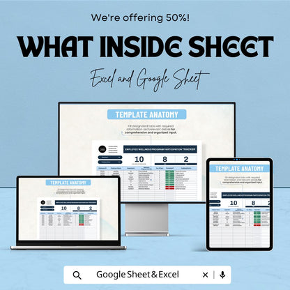 Employee Wellness Program Participation Tracker Template | Excel & Google Sheets | Wellness Program Tracker | HR Engagement Spreadsheet