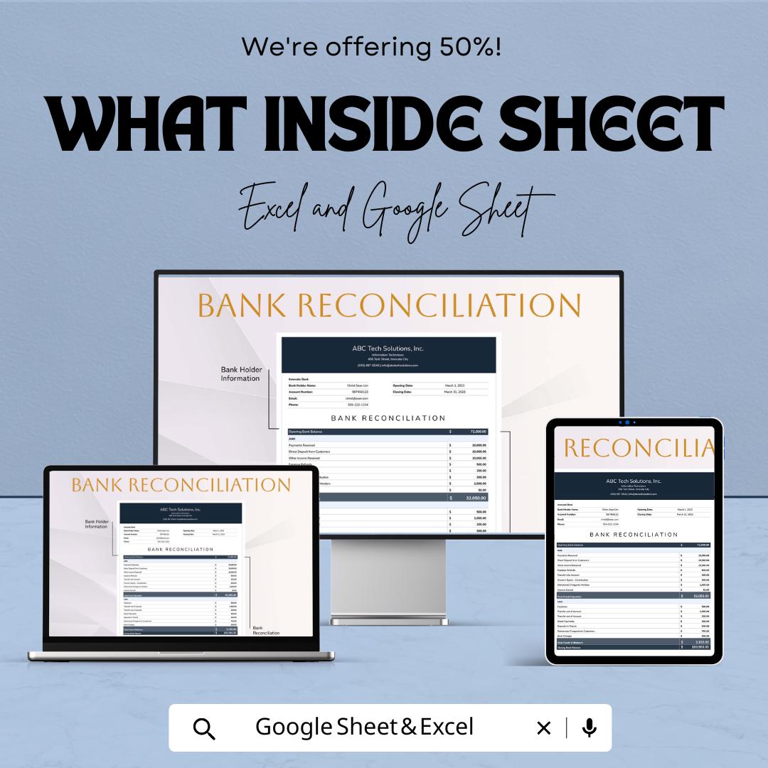 Bank Reconciliation Template | Excel & Google Sheets | Bank Statement Reconciliation | Cashbook Tracker | Accounting Spreadsheet