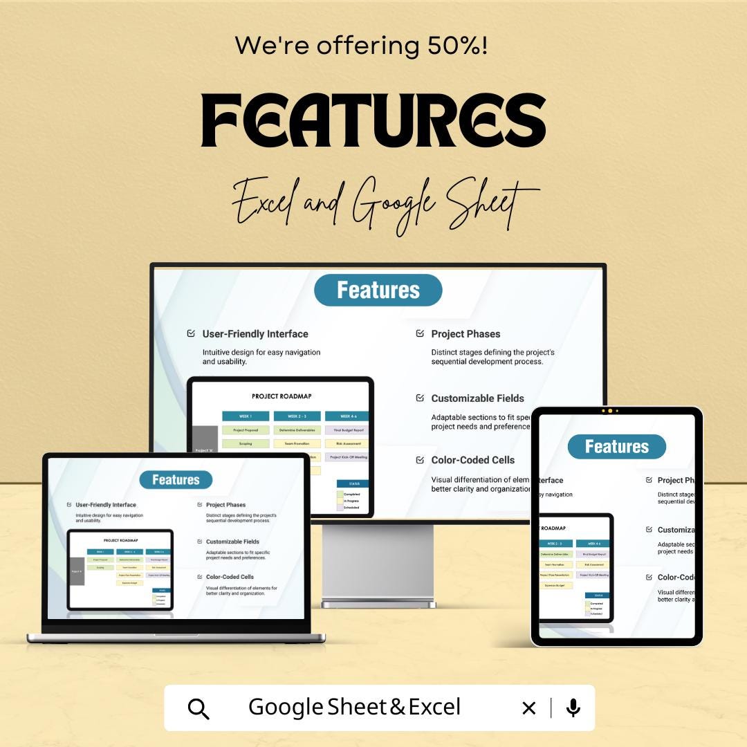 Sample Project Roadmap Sheet | Excel and Google Sheets Template | Project Planning | Timeline & Milestone Tracker | Task Management Tool