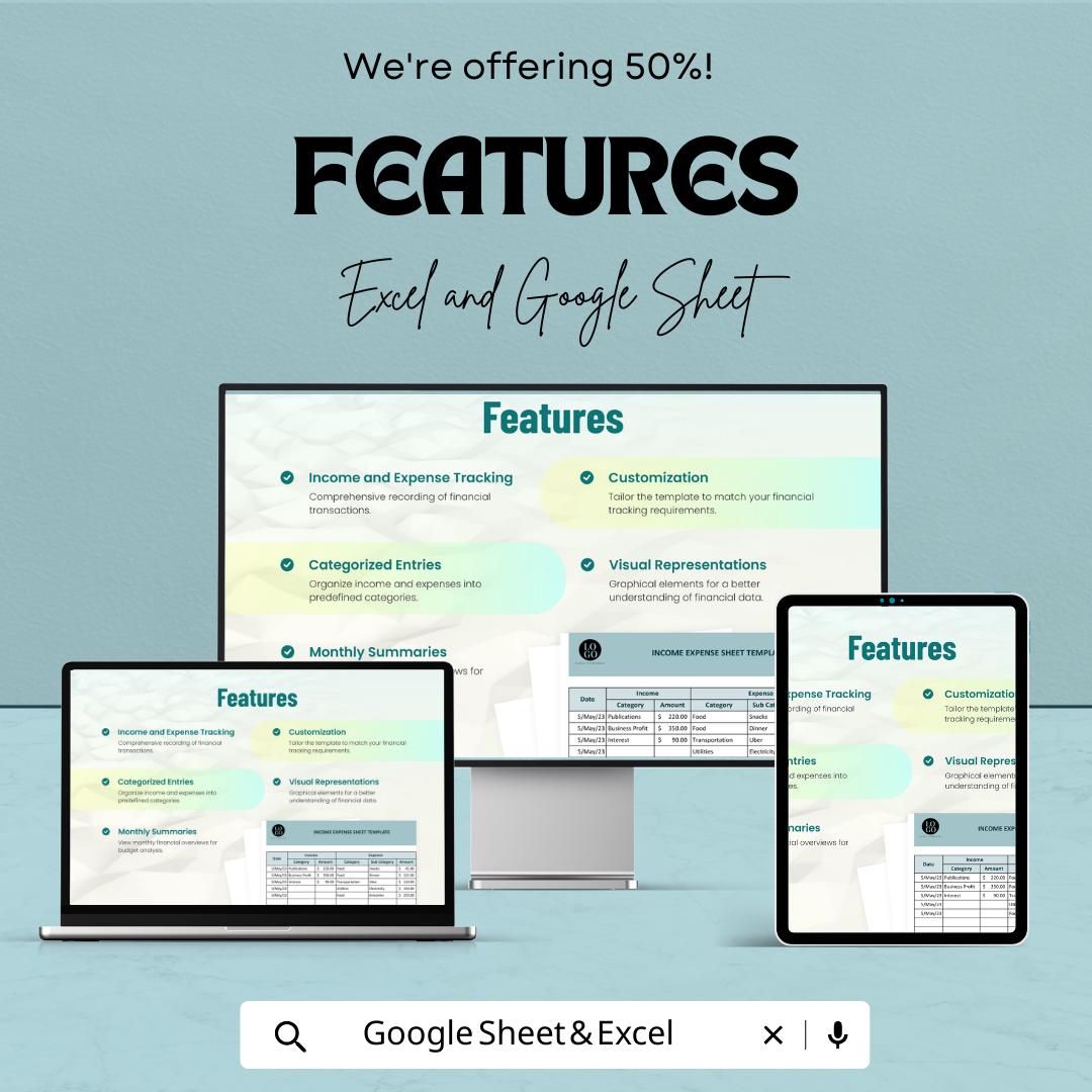 Income Expense Sheet Template Excel, Monthly Income and Expense Tracker, Small Business Budget Spreadsheet,  Cash Flow Log