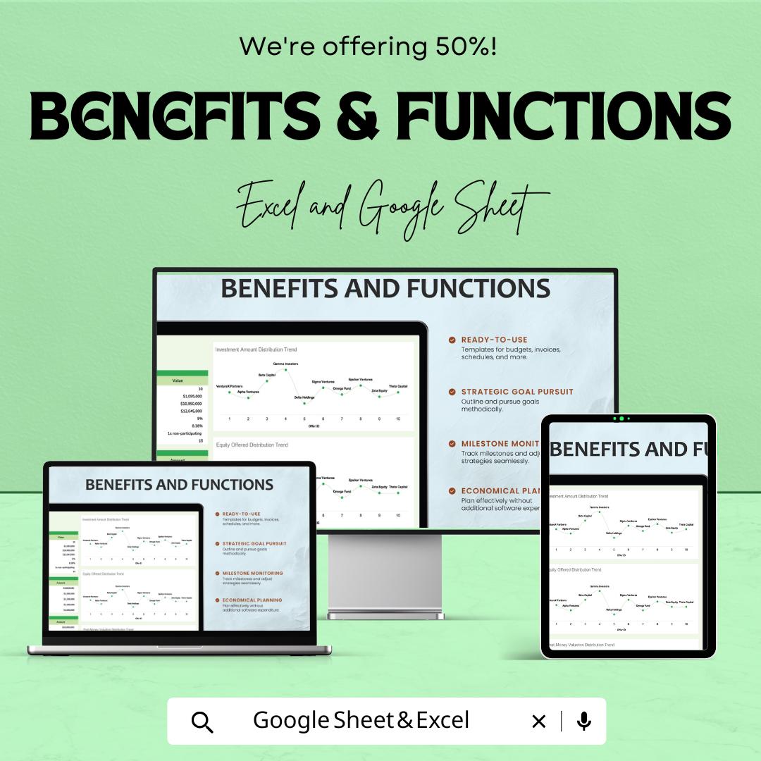 Startup Investment Term Sheet Analysis - Excel & Google Sheet Template for Investment Distribution, Equity Trends, and Financial Analysis