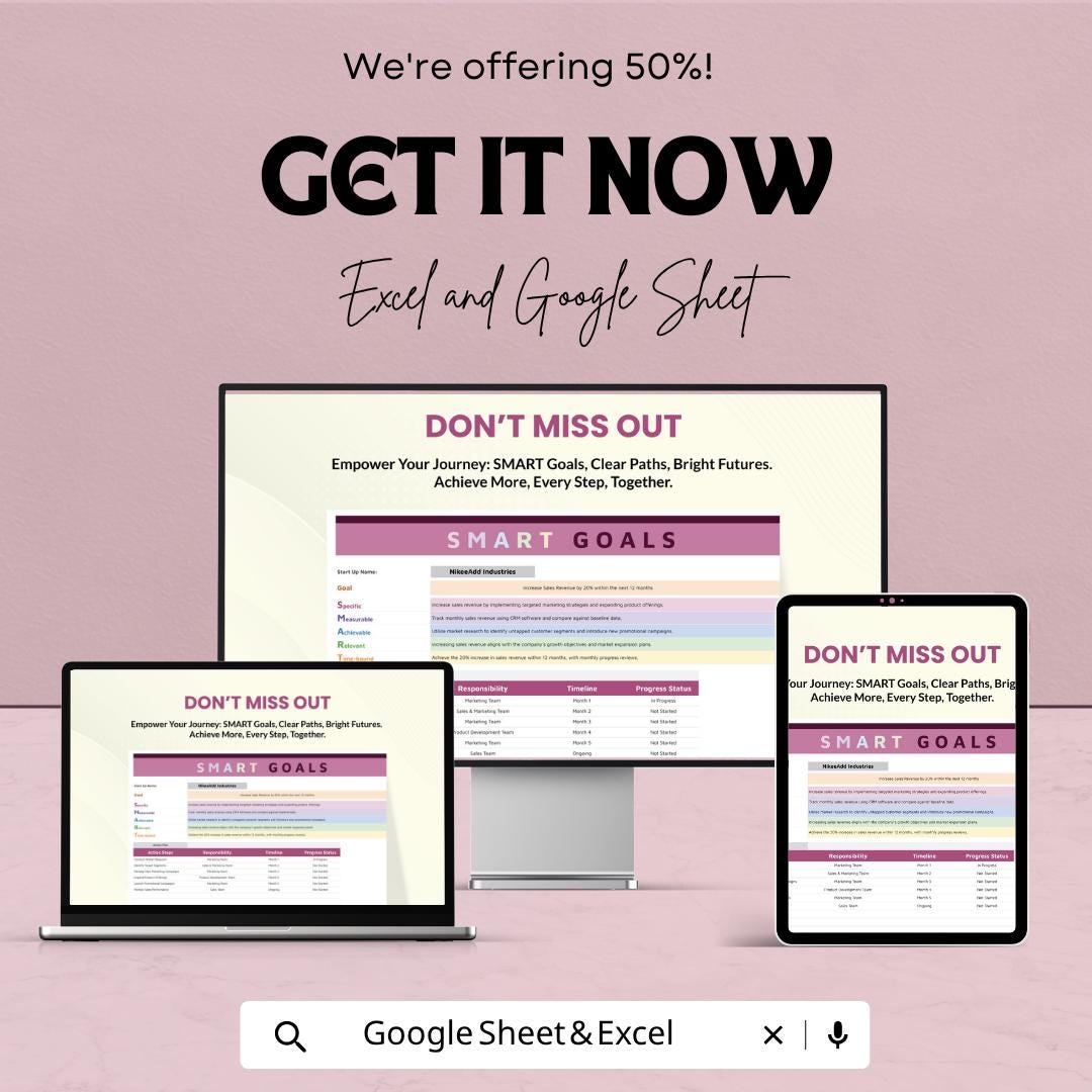 SMART Goals Template | Goal Planner | Action Plan Tracker | Productivity Planner | Personal & Business Goal Setting Tool