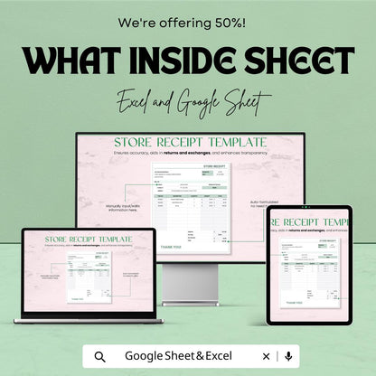 Store Receipt Template | Editable Sales Invoice | Printable Business Receipt | Cash Register Template | Transaction Tracker