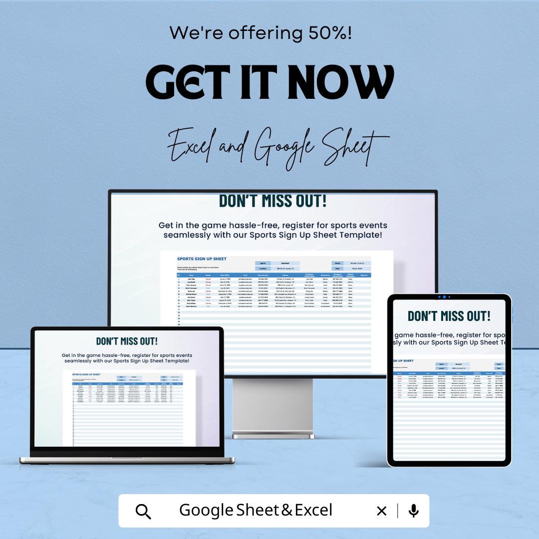 Sports Sign Up Sheet – Excel & Google Sheet Template for Event Registration | Customizable Sports Participant Tracker