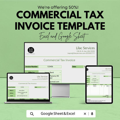 Commercial Tax Invoice Template | Business Invoice Spreadsheet | Tax Invoice Template | Excel & Google Sheets | Professional Invoice Tracker