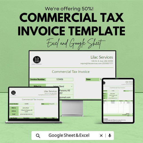 Commercial Tax Invoice Template | Business Invoice Spreadsheet | Tax Invoice Template | Excel & Google Sheets | Professional Invoice Tracker