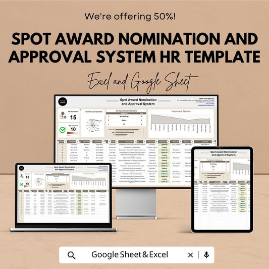 Spot Award Nomination and Approval System HR Template | Employee Recognition Tracker | Excel & Google Sheets HR Tool