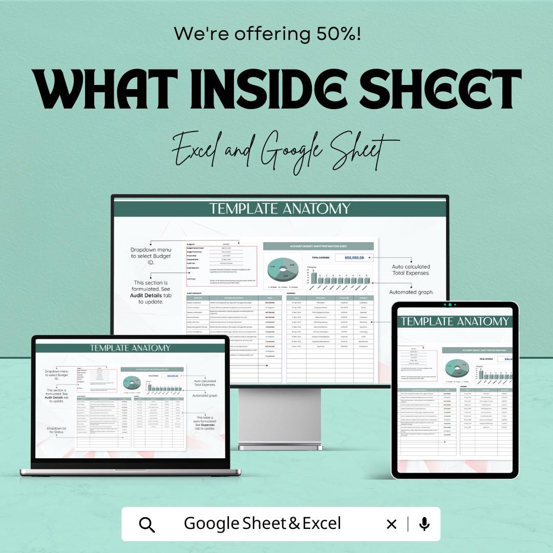 Account Budget Audit Preparation Sheet – Excel and Google Sheets – Personalize Your Budgeting & Auditing Process – 50% OFF