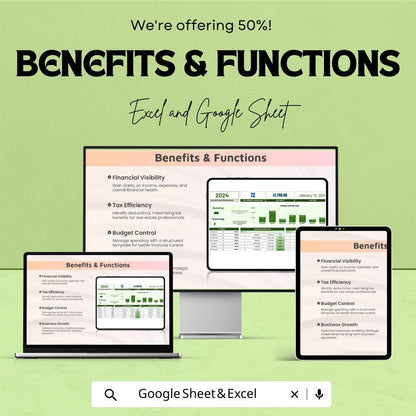 Real Estate Agent Expense Tracker | Property Management Financial Sheet | Google Sheets and Excel Template | Budget & Tax Planning Tool