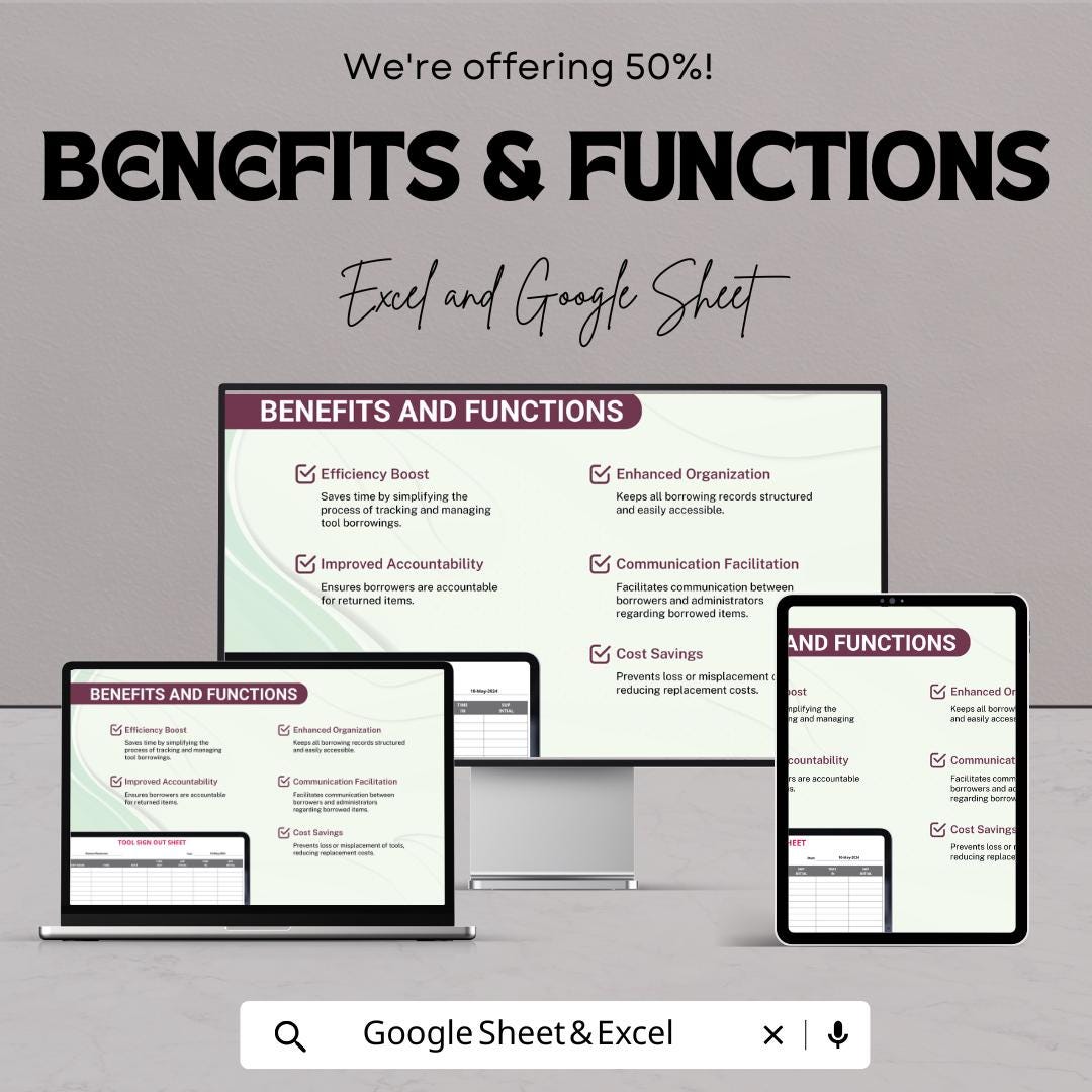 Tool Sign Out Sheet Template | Equipment Sign Out Log | Editable Borrowing Tracker | Workplace Tool Checkout Form