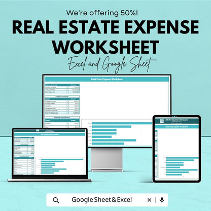 Real Estate Expense Worksheet Template | Excel and Google Sheets | Financial Tracking for Property Owners & Investors | Budget Management