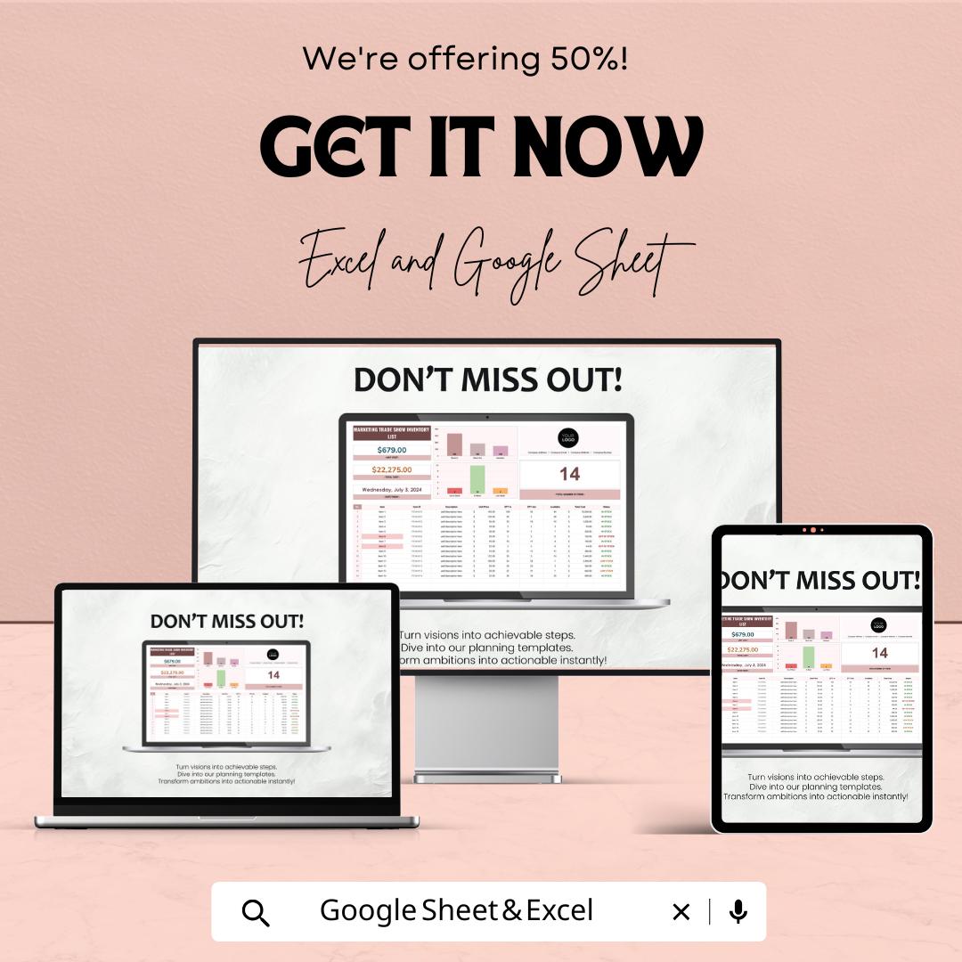 Marketing Trade Show Inventory List Sheet | Track Your Trade Show Inventory & Sales | Budget Management Template | Customizable Inventory
