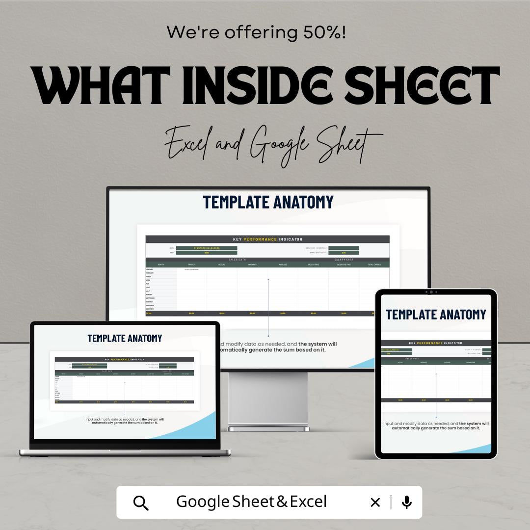 KPI Template | Excel & Google Sheets | Key Performance Indicator Dashboard, Business Metrics Tracker, Sales KPI Report Template