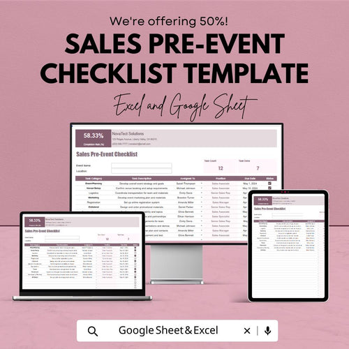 Sales Pre-Event Checklist Template, Event Planning Tracker, Sales Event Organizer, Task Management Sheet, Excel and Google Sheets