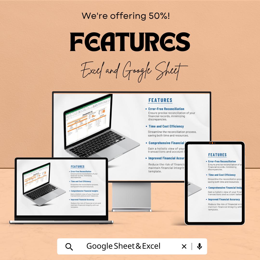 Transport and Logistics Bank Reconciliation Statement | Excel and Google Sheet Template | Financial Tracker | Digital Download