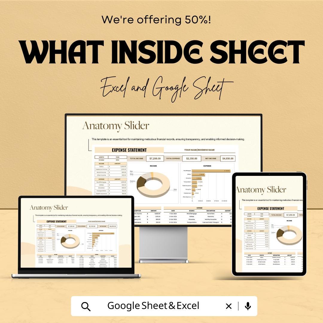 Expense Statement Sheet for Business and Personal Use – Google Sheet and Excel Template for Income & Expense Management – 50% OFF