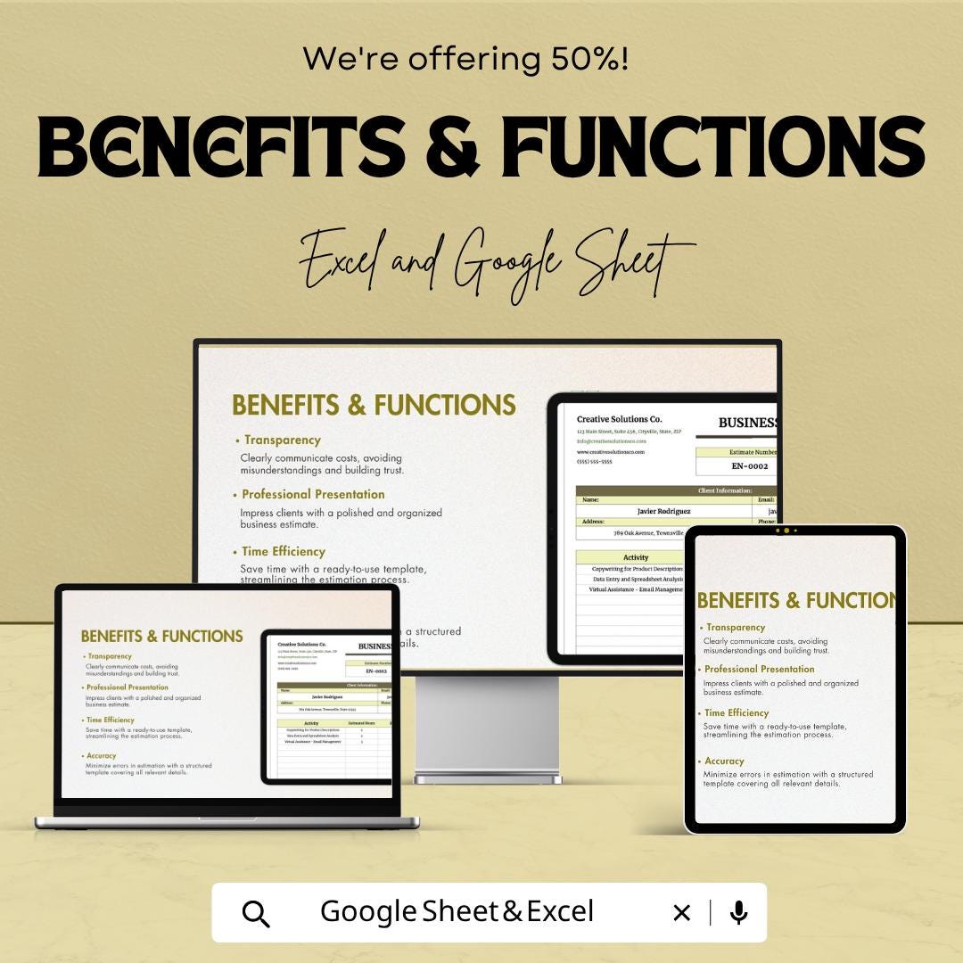 Business Estimate Template | Estimate Invoice Spreadsheet | Service Estimate Template | Project Cost Estimate Sheet