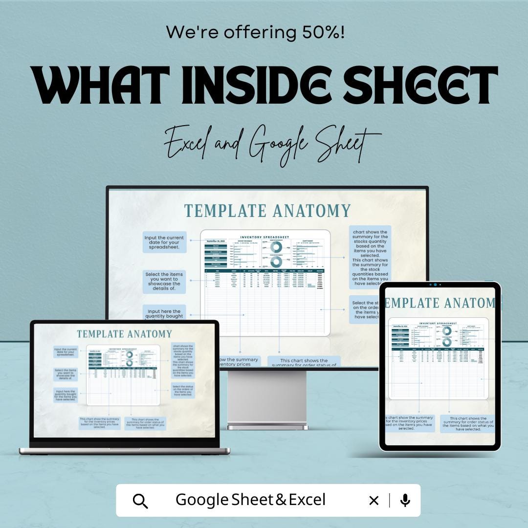 Inventory Spreadsheet Template | Google Sheet | Stock Tracking | Inventory Management System | Real-time Data Analysis | Instant Download