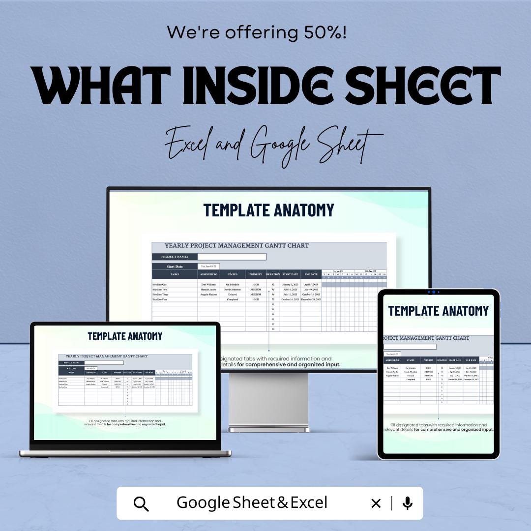 Yearly Project Management Gantt Chart Template | Excel & Google Sheets Project Planner | Annual Timeline Tracker | Task Schedule Spreadsheet