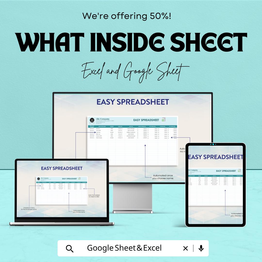 Easy Spreadsheet Template | Excel and Google Sheets | Simple Data Tracker | Business Management Sheet | Editable Budget and Record Template