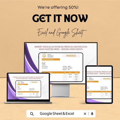 Legal Services Invoice Sheet | Google Sheet Template for Law Firms | Customizable Invoice Template | Legal Billing and Invoice Tracker |