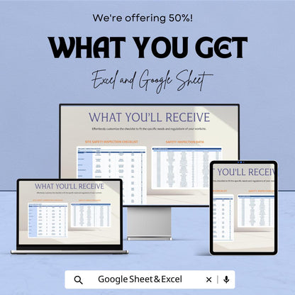 Site Safety Inspection Checklist Template | Construction Safety Audit Form | Workplace Safety Log | Editable Excel & Google Sheets