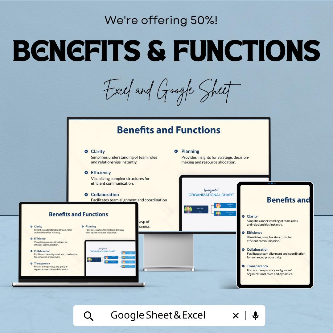 Horizontal Organizational Chart Template | Company Org Chart Spreadsheet | Employee Hierarchy Planner | Excel & Google Sheets Org Structure