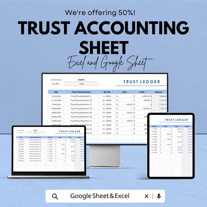 Trust Accounting Sheet | Excel and Google Sheet Template | Trust Ledger for Law Firms, Clients, Finance, Compliance & Transparency