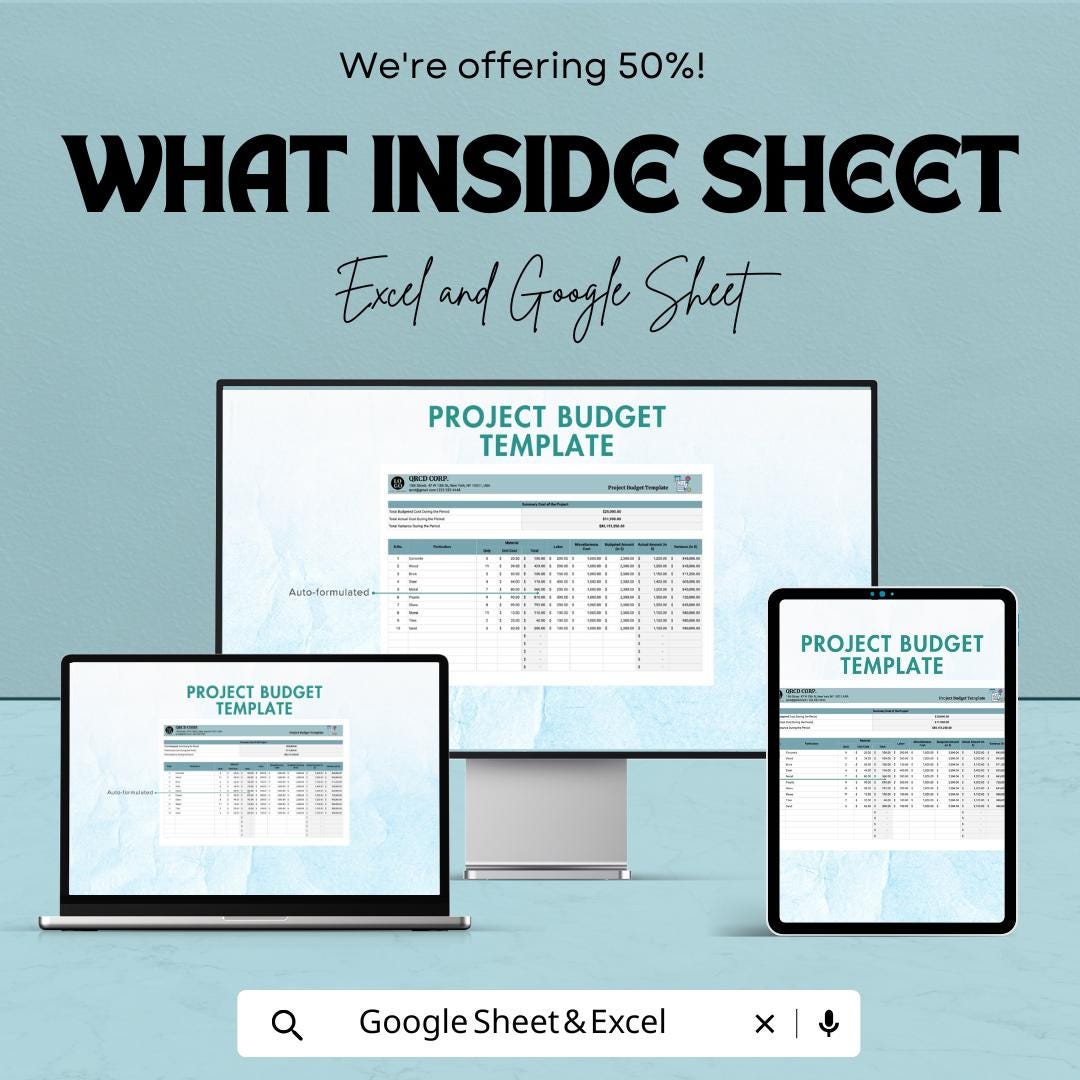 Project Budget Template | Project Cost Tracker | Budget Planner Spreadsheet | Excel & Google Sheets | Project Expense Management