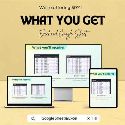 HR Budget Dashboard Sheet | Excel and Google Sheet | Monthly & Annual HR Budget Tracker | Employee Expense and Income Analysis