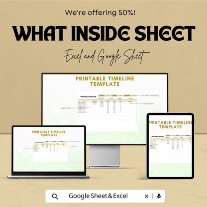 Printable Timeline Template | Project Schedule Excel & Google Sheet | Task Tracker | Editable Project Planner Spreadsheet